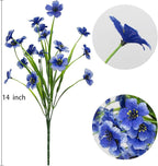 15 Bundles Artificial Flowers UV Resistant Outdoor Plants No Fade Faux Plastic Shrubs Fake Silk Flowers Window Box Garden Porch Home Decoration(Blue)