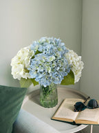 4 Pcs 20'' Real Touch Hydrangeas 2 White 2 Light Blue Artificial Hydrangeas Flowers Faux Latex Hydrangea for Kitchen Living Room Porch Home Decor Baby Shower Party Wedding Table Centerpiece