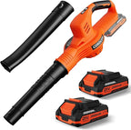 Leaf Blower Cordless - 21V Powerful Electric Leaf Blower with 2 Batteries and Charger, 2 Speed Modes, 2.0Ah Lightweight Battery Powered Leaf Blowers for Lawn Care, Patio, Dust, Blowing Leaves