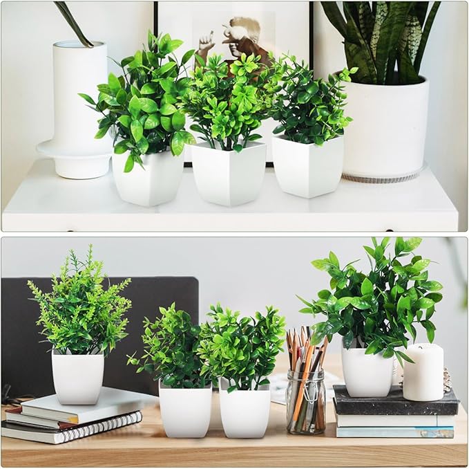Totority Faux Potted Plants Set of 4 Realistic Artificial Greenery Table Centerpieces for Home Office Decor Indoor Low Maintenance Plant Decorations 7.48X5.90X1.96 Inch