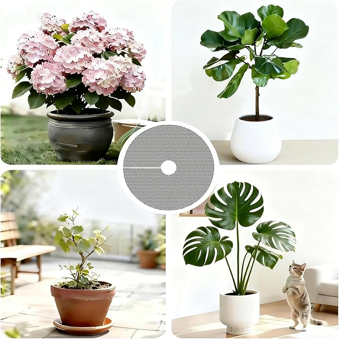 4 Pcs 11.8 Inch Plant Pot Grids, Indoor Plant Pot Soil Guard for Outdoor Garden Plant Protection, Cuttable Plant Pot Soil Covers Protectors from Animals