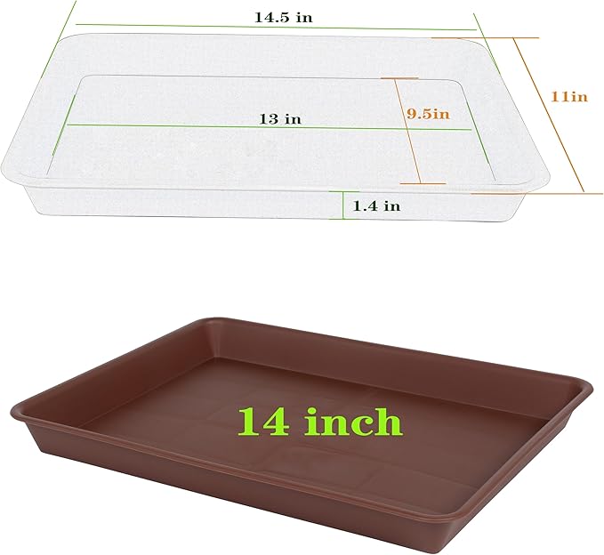VUWEZ Rectangle Plant Tray, Plant Drip Tray, Plant Pot Saucers, Plant Germination Trays, Plant Saucers, 14.5'' x 11'' x 1.5'' (2 pack), Chocolate