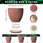 8 Inch Ceramic Flower Pots, Plant Pots Indoor with Drainage Hole and Saucer, Round Flower Pot for Indoor Plants, Decorative Modern Planter, Garden House Decor, Gardening Gifts, Rust Red