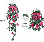 RECUTMS 2PCS Artificial Hanging Flowers 3.3Ft Fake Flower Plants for Home Room Garden Wedding Indoor Outdoor Decoration (Rose Red)