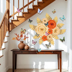PAPER JAZZ Spring Artifical Paper Flowers Decorations for Wall, Orange Bulletin Board Decorations for Classroom, Flower Window Clings for Wedding Party,Tea,Baby Shower.