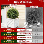 Artificial Topiary Trees Outdoor 2 Pack, 24.5" Boxwood Ball Faux Plants with Stakes, UV Resistant Fake Evergreen Shrubs for Front Porch Planters Garden Spring Decor-Green
