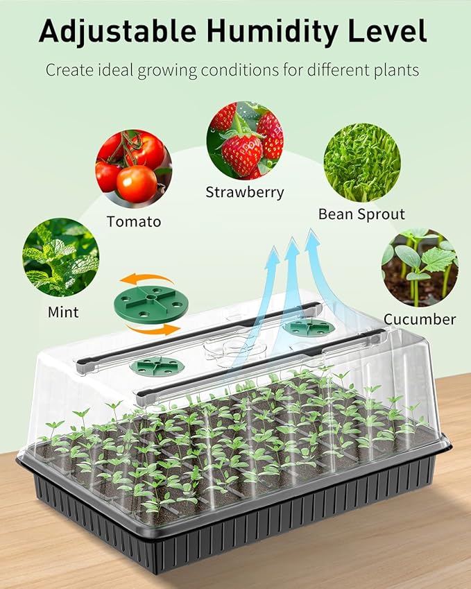 Pawfly 2 Pack Seed Starter Kit, 120 Cells, Seed Starter Trays with Adjustable Grow Light Bars & 4" Humidity Domes, Indoor Seedling Starter Trays, Reusable Plant Germination Trays, Seed Starting Trays