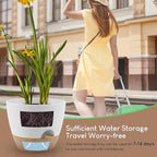 YNNICO Plant Pots 10/9/8/7.5/7 inch, Self Watering Planters with Drainage Holes & Saucers for Indoor and Outdoor Plants (White)