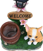 Animal Outdoor Statue Planter Solar Light Welcome Garden Sculpture Resin Flower Pot Decorative Porch Patio Yard Lawn Entryway Figurine with LED Lamp Rustic Plant Holder Ornament Courtyard (P)