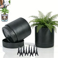 GreenShip Planter Set of 2 (15.7"& 13.7") – – Cylinder Planters with Drainage Hole and Planter Saucer, Jun Porcelain Clay & Recycled Resin, Decorate Home,Office & Outdoor, Black pots