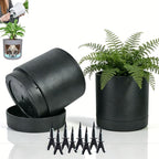 GreenShip Planter Set of 2 (15.7"& 13.7") – – Cylinder Planters with Drainage Hole and Planter Saucer, Jun Porcelain Clay & Recycled Resin, Decorate Home,Office & Outdoor, Black pots