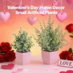 summer flower 2 Pack Small Fake Plants in Pink Pot Artificial Plant Eucalyptus Faux Potted Greenery Wheal Grass for Home Decor Indoor Bathroom Office Desk Shelf Bedroom Kitchen Cabinet Decorations