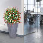 2 Pack 24" White Red Faux Topiary Ball Trees with Spikes, UV Resistant Artificial Boxwood Plants with Flowers, Fake Shrubs for Spring Outdoor Planters, Front Porch Garden Decor