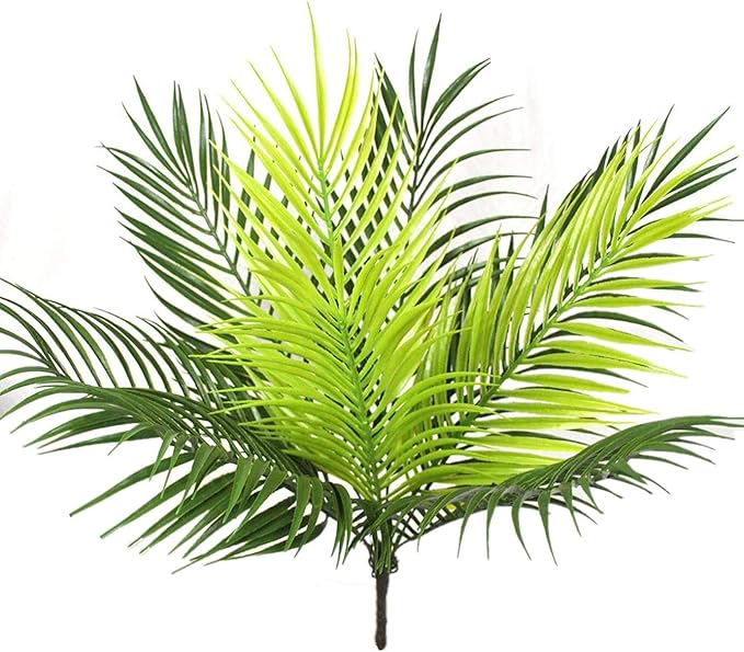 PASYOU Artificial Plants Fake Palm Tree Tropical Shrubs 4 Pack, Plastic Greenery Faux Big Leaves Stems Plant for Indoor Outdoor Home Garden Decor Bedroom Wedding Party DIY Filler Decoration