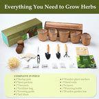 5 Herb Garden Planter Indoor with Wooden Box, Home Kitchen Seed Starter Kit Including Basil, Thyme, Parsley, Rosemary, Mint, Birthday, Mothers Day, House Warming, Gardening Gifts for Women, Mom