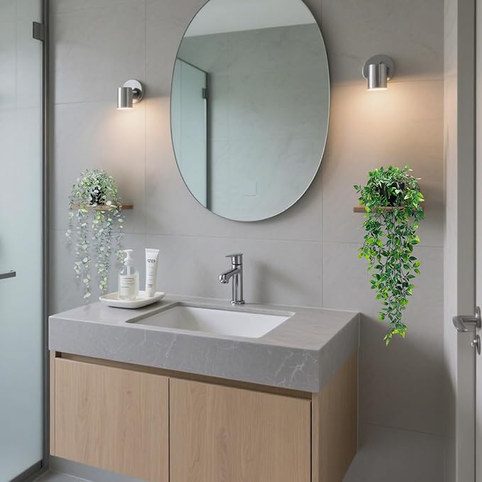 Clearain 2Pcs Fake Plants Hanging Artificial Decorations, Faux Potted Eucalyptus and Pea Pod Plants for Bathroom Home Office Desk Wall Shelf Bookcase Accessories Decor Indoor