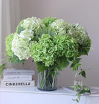 Buart 4PCS Long Stem Big Size Flowers Artificial Silk Hydrangea Lifelike Flowers Real Touch Green Artificial Flowers Wedding Shower Bride Bouquets Office Living Room Table Decorations (21 Inch)