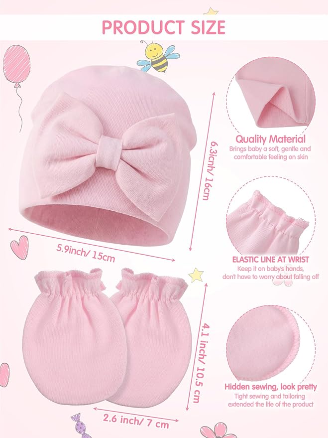 Geyoga 12 Pieces Newborn Hat Mittens Gloves Set Baby Boys Girls Cotton Baby Beanie for 0-12 Months