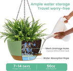 UOUZ 13 Inch 2 Pack Large Self Watering Hanging Planters for Indoor Outdoor Plants, Hanging Plant Pots with Removable 50 Oz Reservoir, Plastic Hanging Basket for Window Porch Garden, Green with Brown
