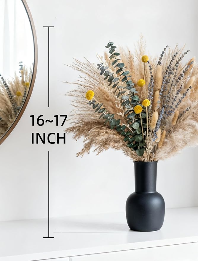 Boho Decor Bouquet - Pampas Grass,Eucalyptus,Lavender,Bunny Tail,Billy Balls 16~17inch Natural Dried Flowers for Home,Living Room,Wedding,Room,Wall Decor