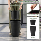 Giantex 18" Tall Flower Pot Set of 2, Modern Decorative Planter Pots w/Insert Bucket, Handle, Drainage Holes, Round Spiral Textured Flower Pots for Outdoor Indoor Garden Patio Front Porch (Black)