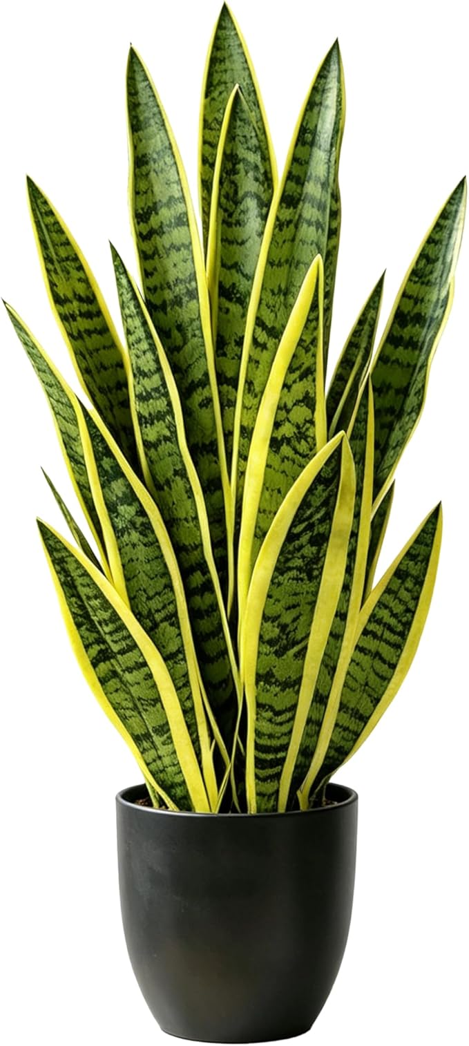 Fake Snake Plant, 27" Fake Potted Plants with Black Pot Realistic Artificial for Home Decor, Low Maintenance No Watering Needed Faux Plants for Desk Corner Office & Pet Areas(yellow-27in)
