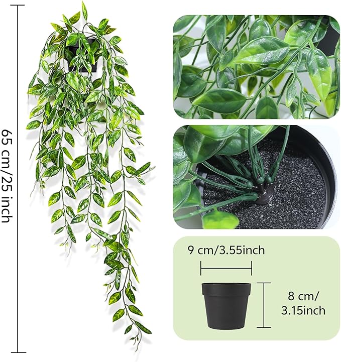 Clearain Fake Hanging Plants Vines for Room Decor, Artificial Ivy Greenery Garlands for Home Decor, Mini Faux Succulent Plant for Indoor Outdoor Aesthetic Office Shelf Decor (Dutch Bean leaves-1pcs)