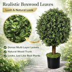 Artificial Boxwood Topiary Tree, 24" Faux Outdoor Plant in Pot, UV Resistant Fake Greenery for Front Porch, Patio, Entryway & Garden Decor