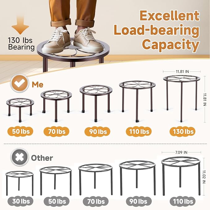 Amaoot 5 Pack Metal Plant Stand, Anti-Rust Iron Plant Stands for Indoor and Outdoor, Heavy Duty Flower Pot Stands for Multiple Plant, Black Potted Plant Holder for Garden Home (5 Pack Brown)