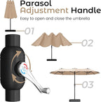 DomeShade 15ft Patio Umbrella with Base,Large Outdoor Double-Sided Rectangle Umbrella with Crank Handle, Market Umbrella for Poolside Garden Deck Backyard Beach Pools, Beige