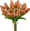Mandy's Burnt Orange Artificial Tulips Flowers Centerpiece, 13.5" Lifelike PU Fake Floral Stems 20pcs for Kitchen Island & Dining Table, Spring Decor for Easter