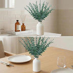16" Artificial Eucalyptus Stems Potted Plant - Realistic Small Fake Desk Plants for Office Home Decor, Faux Plants in Frosted Ceramic Vase for Indoor Spaces, Wedding Centerpieces Table Decor（20 pcs）