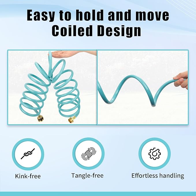 AUTOMAN Recoil Garden Water Hose 15 ft, EVA Curly Water Hose with Brass Connectors,Garden Hose Coil,Includes 7-Pattern Function Sprayer,Retractable,Corrosion Resistant Garden Coil Hose.