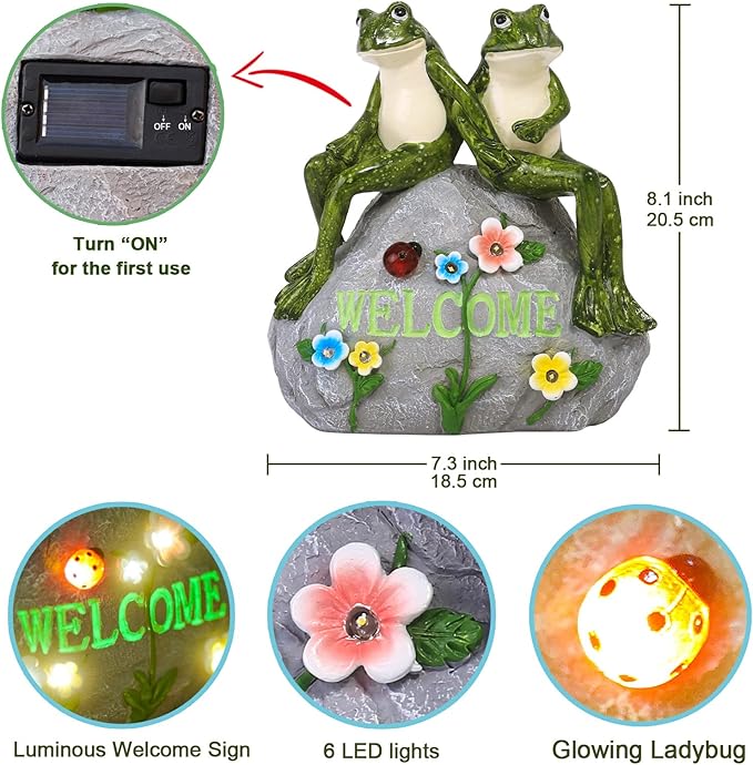 Nacome Solar Garden Outdoor Statues Frog with Succulent and 7 LED Lights - Lawn Decor for Patio, Balcony, Yard Ornament for Mom Grandma Women