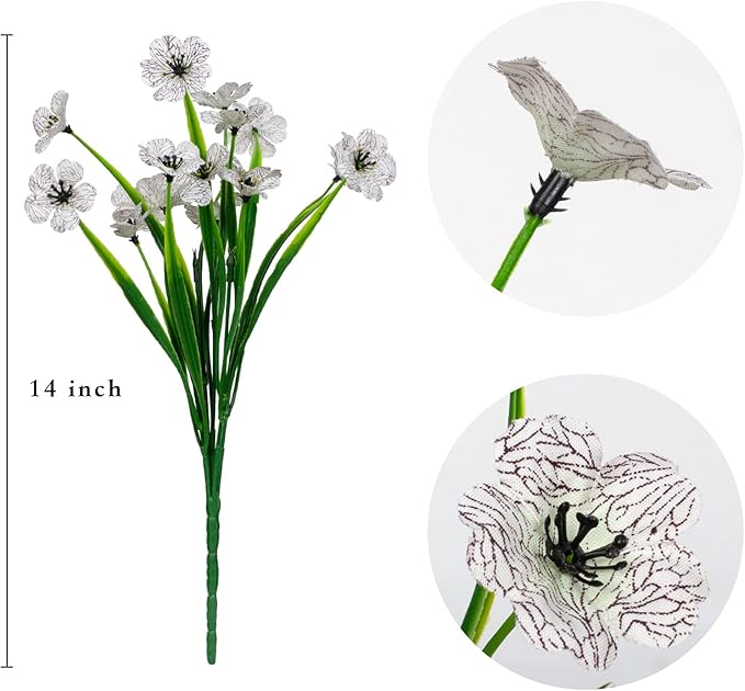 21 Bundles Artificial Outdoor UV Resistant Flowers No Fade Fake Outside Flowers Plastic Greenery Faux Shrubs Garden Porch Window Box Home Decoration (White)