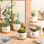 Funnymoom 12 Pcs Inspirational Succulent Pot Bulk Teacher Appreciation Gift Floral Ceramic Planter with Bamboo Tray Thank You Gifts for Volunteer Coworker Employee Office, Plant Excluded (Stylish)
