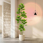 Ficus Tree Artificial Plants Indoor, 7FT Tall Fake Trees in White Pot, Large Potted Silk Floor Plant Artificial Trees, Green Lifelike Faux Ficus Tree for Home Room Office Porch Decor-Green