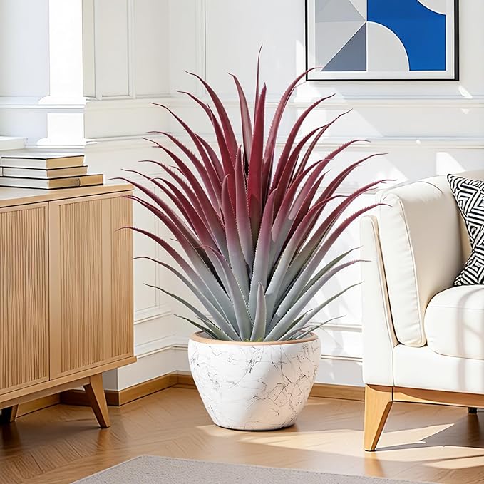 2ft Fake Spiked Agave Plant - Red Artificial Aloe Vera Plant 26 Inch - Tall Large Faux Floor Plants Perfect for Porch Door Step Home Office Patio Indoor Outdoor Decor (1 Pack)