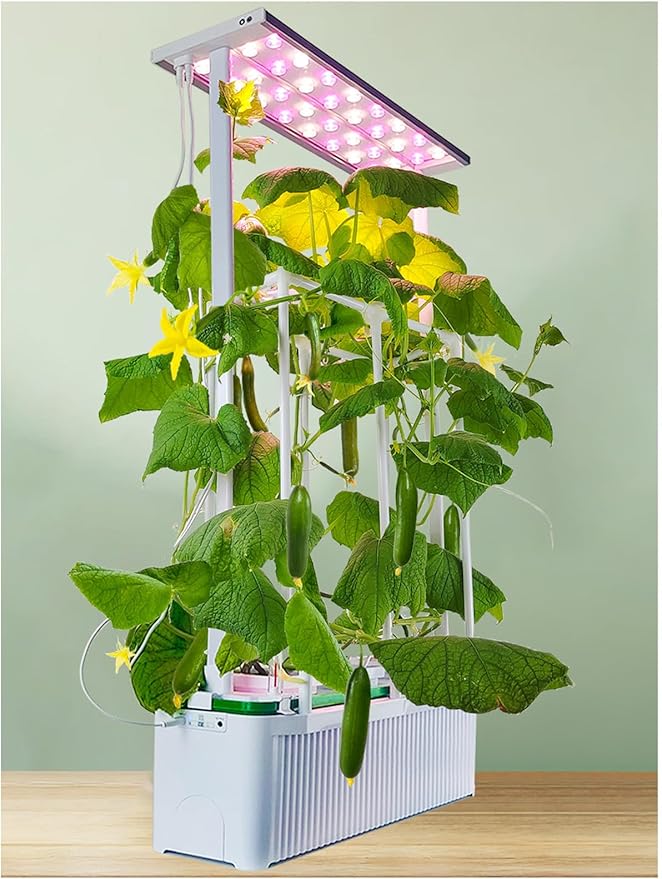 E SUPEREGROW Large Hydroponics Growing System kit with Trellis,Smart Indoor Hydroponic Gardening System with LED Grow Light, Indoor Hydroponic Grow Kit for Tomato,Pepper,Cucumbers(7L,Pump)