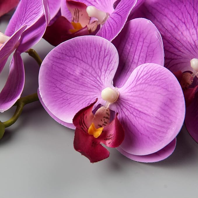 DILATATA Blooming Phalaenopsis Orchid 31.5" Tall Real Touch Artificial Orchid with 9 Large Flowers Fake Orchids Artificial Flowers for Decoration Home Arrangement-Purple Orchids Flowers 2pcs