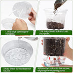 MIXC 18 Packs 6.5/5/4 Inch Self Watering Pots for Indoor Plants - Clear Nursery Plant Pots with Drainage, Deep Visible Reservoir - Flower Planter Outdoor with Wicking Rope
