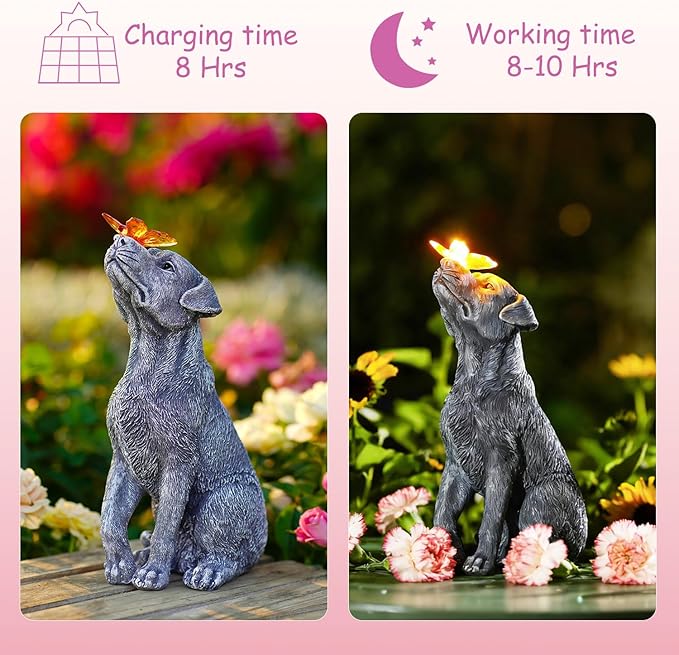 Goodeco Dog Statue with Solar Butterfly - Ideal Gifts for Mom, Dad or Birthdays, Beautifully Crafted Outdoor Decorations to Wow Your Guests