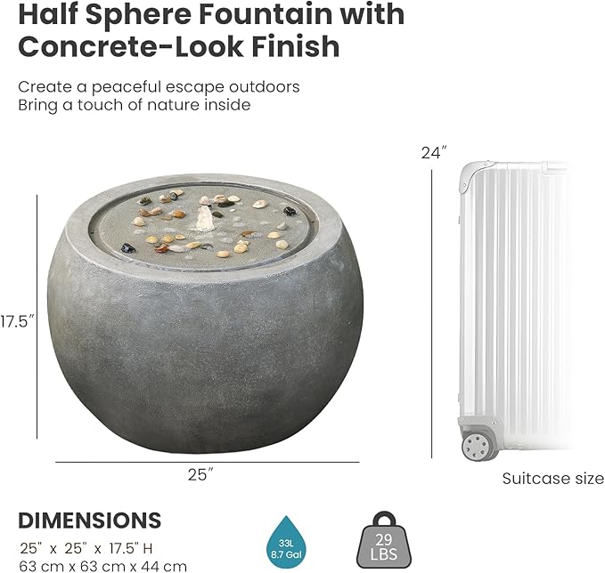 Tankana Solar Water Fountain Outdoor Garden Bubbler Large Water Feature Outdoor Fountains Solar Powered with Pebbles for Patio Deck Yard Home Decor Gray, 25 "L X 25" W X 17.5" H