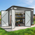 Aoxun 9.4'x7.3' Triple Door Shed Outdoor Storage Shed with Three Lockable Door for Easily Accessing Metal Storage Shed with Slopping Roof for Tools Bicycles Storage in Garden, Backyards (Black)