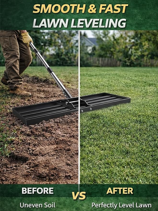 30x10 inch x 72" Lawn Leveler Rake, Effort-Saving Tool with Stainless Steel Handle for Golf Courses, Lawns & Gardens, Professional Landscape and Yard Leveling Tool