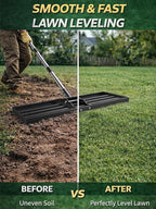 30x10 inch x 72" Lawn Leveler Rake, Effort-Saving Tool with Stainless Steel Handle for Golf Courses, Lawns & Gardens, Professional Landscape and Yard Leveling Tool
