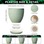 Ceramic Plant Pots, 6 Inch Ceramic Pots for Herb Snake Plants, Indoor Small Flower Pot with Drainage Hole and Saucer, Modern Round Planter, Room Office House Decor, Gardening Gifts, Green