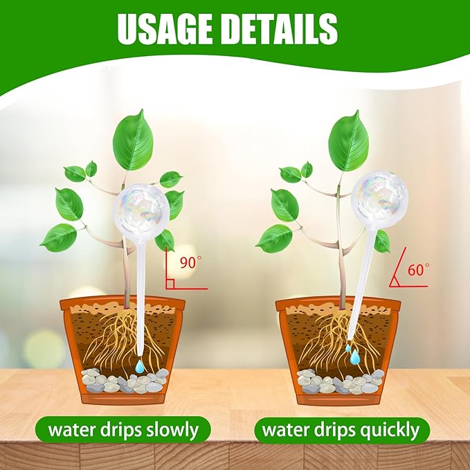Pynqdfu 4 Pcs Large Plant Watering Globes,Self Watering Planter Insert Plant Accessories,Rainbow Gradient Glass Watering Devices for Vacation,Travel,Indoor,Outdoor,Home,Garden,10.6" L×3.15" D