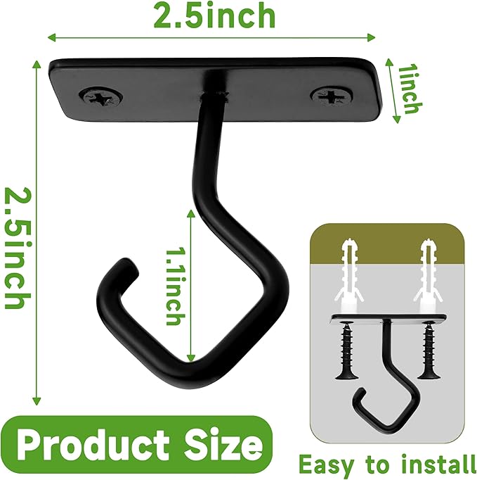 Lifyzoon Ceiling Hooks for Hanging Plants: 4 Pack 2.5 Inch Iron Plant Bracket for Wall Mount, Black Metal Plant Hangers Wall Hooks for Light, Lanterns, Wind Chimes, Outdoor Indoor