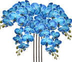DILATATA 4 Pcs Fake Orchid Flowers 9 Large Heads of Real Touch Vivid Phalaenopsis Orchid Flower Stem 36'' Tall, Artificial Flowers Branches for Home Decor, Office House Deco-Blue Flowers